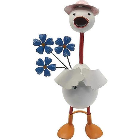 Statue de canard de jardin, figurines artisanales en fer, décoration artistique sur pied avec vase à fleurs, résistante aux intempéries pour villa extérieure A (1/5)