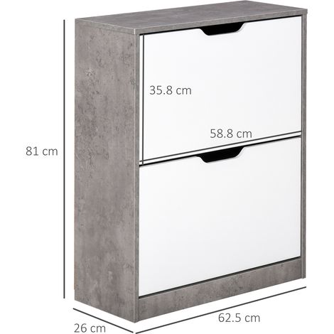 Étagère à chaussures étroite et peu encombrante (avec 2 portes à abattant), étagère réglable à l'entrée, peut contenir 8 paires de chaussures, avec poignée intégrée, 62,5 x 26 x 81 cm, gris ciment (1/5)