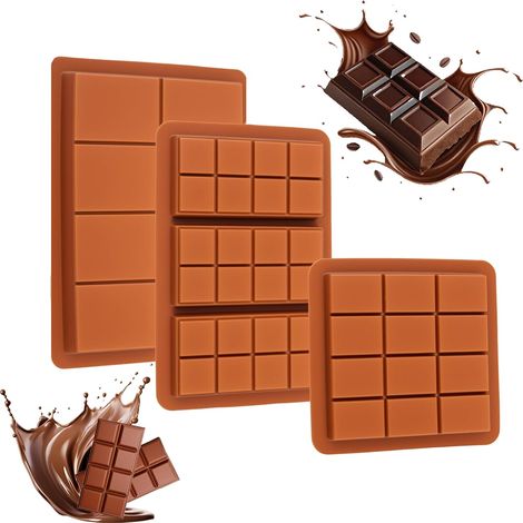 3Pcs Moule Chocolat, Moule Silicone, Moules à Pâtisserie, Moule Silicone Patisserie, Avec Grattoir, Diy, Cuisson, Convient (Marron) (1/4)