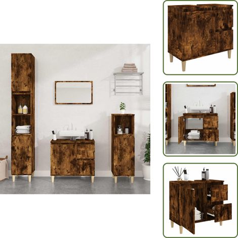 Armoire de bain chêne fumé 65x33x60 cm bois d'ingénierie - Meuble De Salle De Bain - Armoire De Salle De Bain - Rangement Salle De Bain - Commode Salle De Bain - Meuble Lavabo