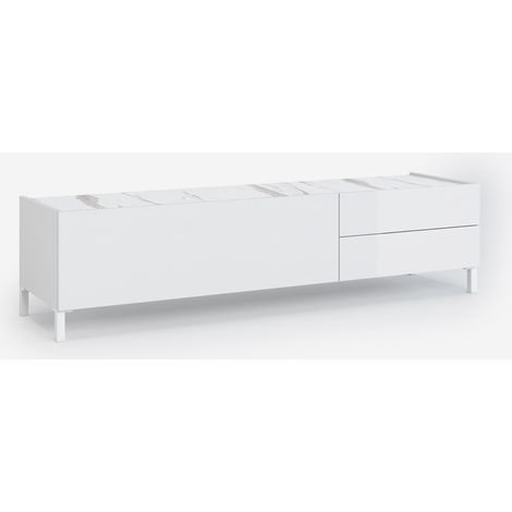 Mobile TV design Made in Italy con cassetti top effetto marmo Alvea - Effetto marmo bianco