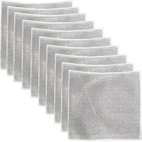 Tampon à récurer - 10 pièces - Cuisinière - Lave-vaisselle - Nettoyage - Chiffon métallique - Tampon à récurer - Remplace la bille de fil d'acier - Chiffon de nettoyage ménager - 20 x 20 cm (1/5)