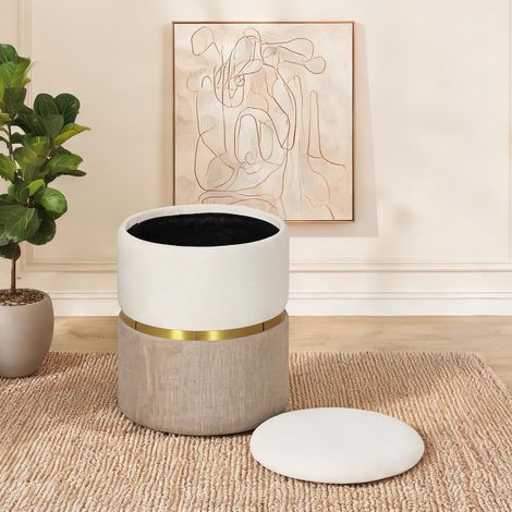 Pouf coloris blanc crème en polyester 36 x 36 x 44 cm (1/5)