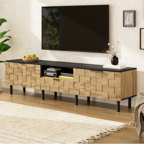 Mueble TV con almacenaje de madera natural 170 cm OKMYHOME (1/5)
