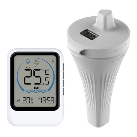 Thermomètre Piscine Sans Fil, Thermomètre de Piscine Flottant avec Capteur Extérieur, Thermomètre Piscine Connecté WiFi pour Spa, Jacuzzi, Baignoire et Étangs (Sans Pile) (1/5)