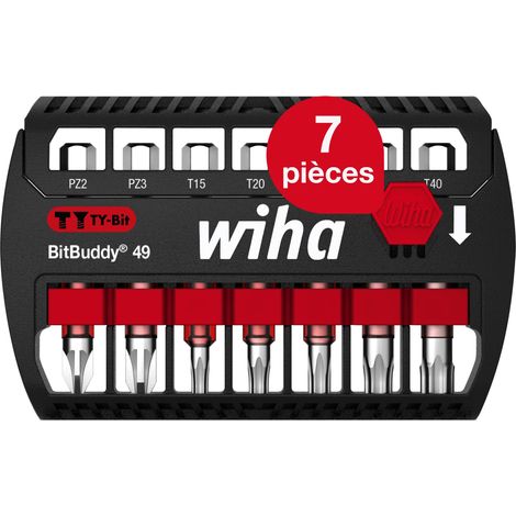 Wiha Jeu d'embouts BitBuddy 7 pièces I Embout TY 49 mm I PZ, TORX 1/4" E6,3 I Accessoire pour applications de vissage I Adapté aux visseuses à impact et à percussion (42118) (1/5)