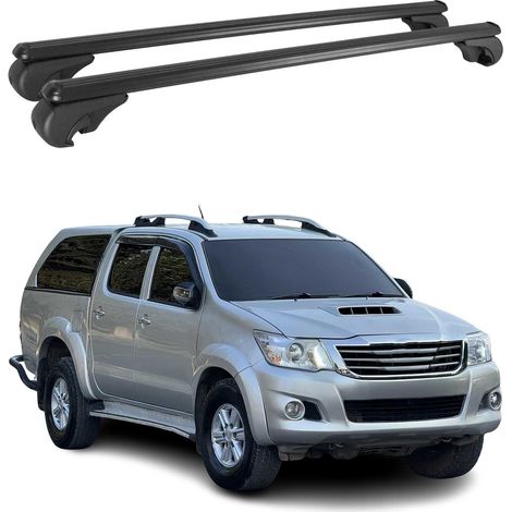 OMAC Barres de toit en aluminium pour Toyota Hilux mk7 2011-2015 FL – TÜV / DIN 75302:2019 – Antivol inclus – Charge max 75 kg – 2 barres Noir (1/4)