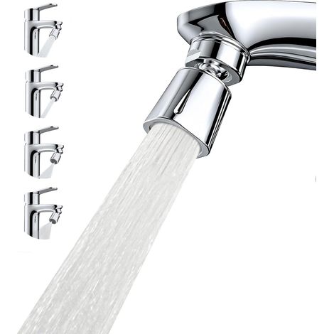 Strahlregler für Badezimmerarmaturen mit 4 Strahlarten, 360°-Drehung und 35° Neigungsverstellung, Kugel aus massivem Messing, 24-mm-Außengewinde / 22-mm-Innengewinde, verchromt (1/5)