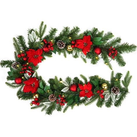 Festone Natalizio con Bacche Fiori Rossi e Pigne 20 Luci LED 180 cm Verde (1/2)
