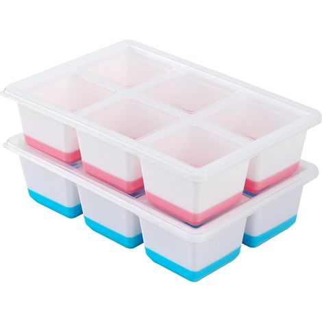 Pack de Grands Moules à Glaçons en Silicone avec Couvercle, Bac à Glaçons Empilable, Forme de Glaçons pour Cocktail, Whisky, Café (Rose + Bleu.) (1/5)