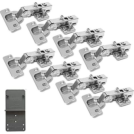 110 Degré Plein Recouvrante 35mm Soft Close Charnieres avec Amortisseur Hydraulique Fermeture Automatique Charnière pour Armoires de Porte Cuisine 8 Pcs