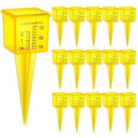 Lot de 15 jauges de Pluie de 3,5 cm avec Large Ouverture, Outil de Mesure de l'eau pour pelouse, Jardin, Cour, Jaune Vif, Transparent, zéro à 0,6 cm du Bas