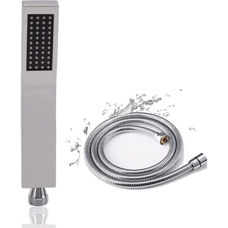 Shower Head with Hose, Shower Head + 1.5M Flexible Shower Hose, High Pressure Shower Head Water Saving, Stainless Steel Shower Head, 1 Modes (Square)