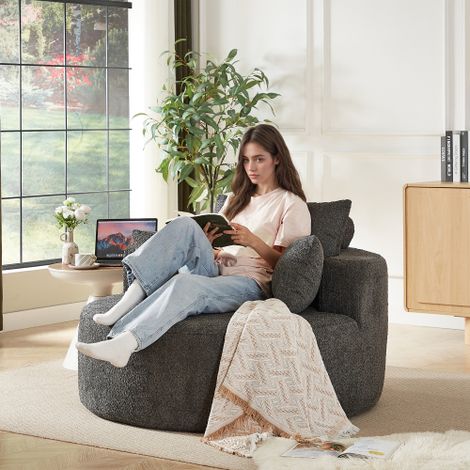 Chenille-Schaumstoff-Einzelsessel, keine Montage erforderlich, flauschiger moderner Schlafsessel für Wohnzimmer, Schlafzimmer, Lounge und Vorführraum