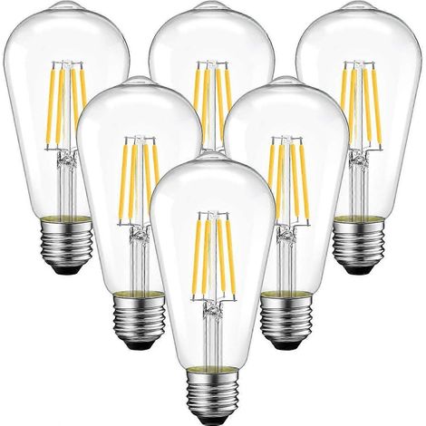 [6pcs] ampoule filament led e27 4W vis lumire chaude transparente (3000K) (1/5)