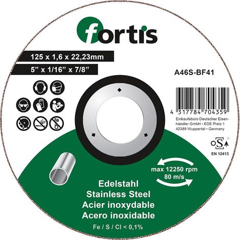 Trennscheibe Edelstahl 125 x 1,6mm gerade FORTIS (1/2)