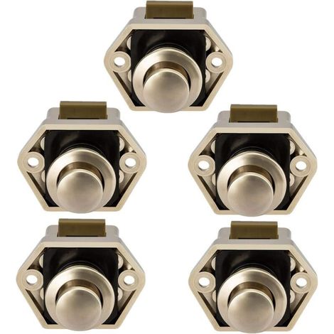 Loqueteau pour meuble en métal nickel – Serrure bouton pour porte placard – Compatible armoires 14-16mm – Installation facile (1/5)