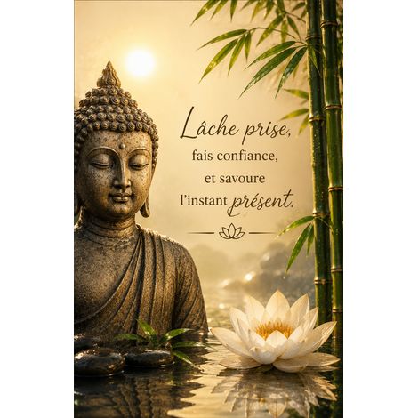 Plaque métal Bouddha zen avec citation inspirante 30 x 20 cm (1/2)