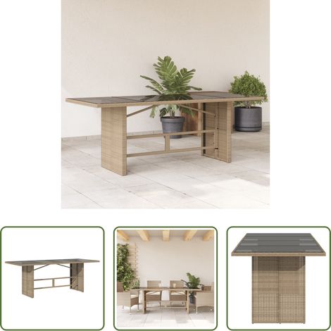 Glasplatte -  Gartentisch mit Glasplatte Beige 190x80x74 cm Poly Rattan (1/5)