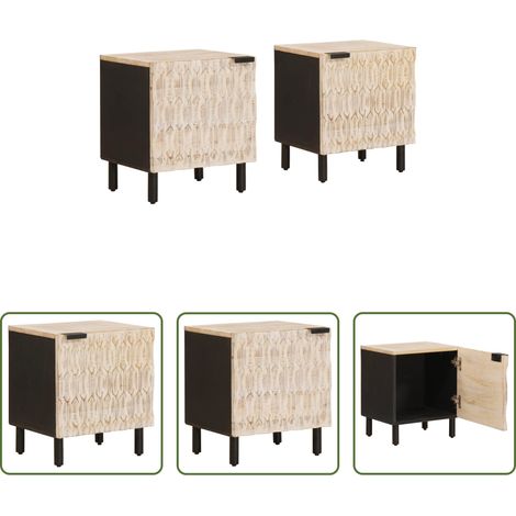 vidaXL Mango Holz Nachttisch - Nachttisch 2 pcs Weiß 40 x 33 x 46 cm Massivholz Mango (1/5)