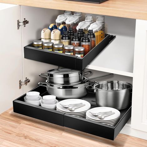 Tiroir Coulissant Cuisine, Rangement et Organisation de cuisine 32-52cm, Armoire Rangements tiroir avec Glissière Silencieuse et Démontable, Organisateur Tiroir pour Rangement Cuisine (1/5)