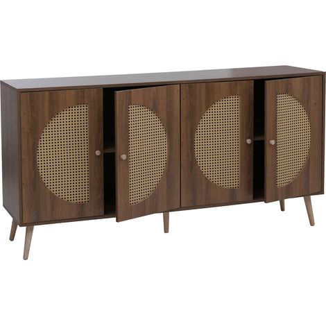 [NEUWERTIG] Sideboard HHG-894, Schrank Kommode mit Türen Anrichte Staufächer, Poly-Rattanfront MDF Melamin 80x160x40cm braun