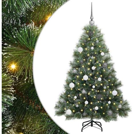 Sapin de Noël artificiel avec 150 lumières LED, vert, 150 cm, en PE et PVC. (1/5)
