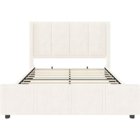 Lit rembourré en velours beige 160x200 cm avec tête de lit haute et ports USB/Type-C (1/5)