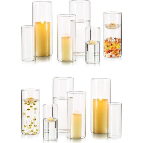 Photophore Bougie Verre Vase Cylindrique: Bougeoir pour Centre de Table Noel Mariage, Transparent Supports Piliers (1/5)