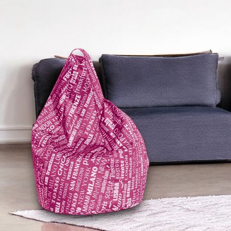 Dmora Puf con letras fantasía, color fucsia y blanco, Medidas 80 x 120 x 80 cm, con embalaje reforzado (1/4)