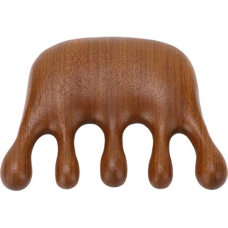 1 Peigne massage, Bois de santal, Dents larges douces, Ergonomique portable, Cuir chevelu cou épaules