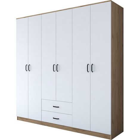 Armario Grande Vandoies, Dormitorio: 5 Estantes, 2 Cajones, Perchero, 210x210h cm Blanco