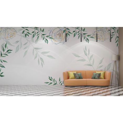 Papier peint fleuri - cadre de roses blanches - 150 x 250 cm (1/2)