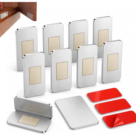 8 Pièces Aimant Placard, Fermeture Magnetique Porte, Aimant Porte Placard, Aimant Meuble, Loquet Aimant, Ultra Mince en Acier Inoxydable, pour Tiroir, Armoire, Coulissante (1/5)