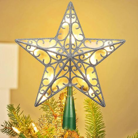 Étoile de Noël pour sapin, étoile argentée pailletée, métal (1/5)