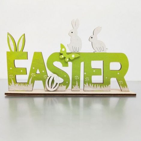 1 panneau décoratif en bois 'Ostern' avec lapin, décoration de printemps pour intérieur, table, étagère, fenêtre (1/4)