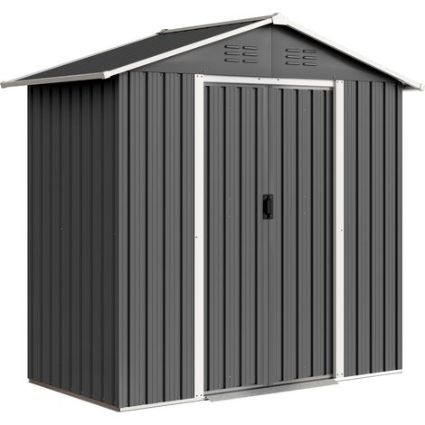 Casetta Box da Giardino 194x107x191 cm Capanno Porta Attrezzi in Acciaio Grigio (1/5)