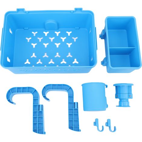 Panier de rangement au bord de la piscine avec porte-gobelets, jouets de piscine, boissons, organisateur polyvalent, accessoires hors sol bleu (1/5)