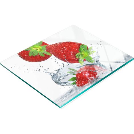 Dekoratives Küchenschneidebrett aus Glas, Erdbeeren und Wasser, 60 x 52 cm (1/5)