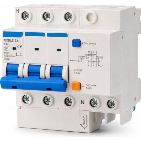 Disjoncteur différentiel 4P 63A AC230-400V 6kA courbe C EN61009 (1/5)
