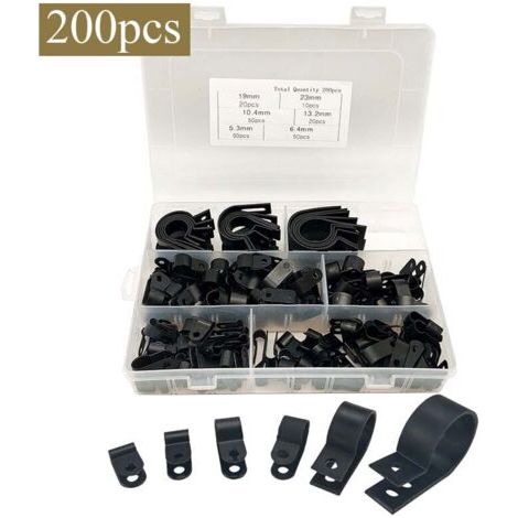 SABIR 200 pièces r type nylon fil serre-câbles attaches en plastique fil pince collier de serrage p type pinces