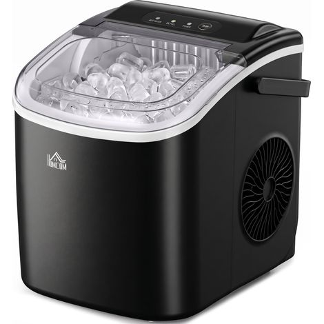 Machine à glaçons, 12kg en 24h, 9 glaçons en 6-12 minutes, ice maker avec poignée, panier et pelle, 22.2x29.4x29cm, noir, pour cuisine, pratique (1/5)