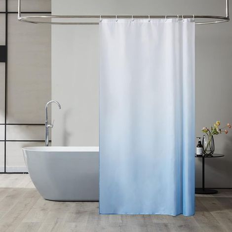 Petit Rideau Douche pour Baignoire Angle,Imperméable,Chic,Bleu Clair Dégradé,120 x 200 cm,Long,Anti Moisissure,Tissu Polyester,Rideaux de Bain,Lesté,Lavable en Machine,avec 12 Crochets (1/3)