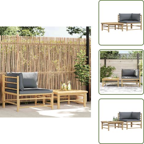 The Living Store Set Divani da Giardino 2 pz con Cuscini Grigio Scuro in Bambù - Cuscini in bambù
