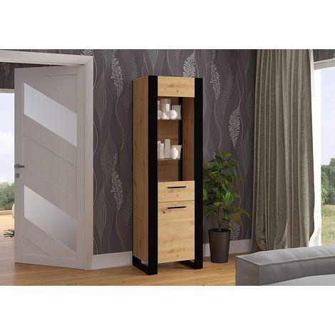 Mobile credenza vetrina nuka cm 188h x 58 x 45 colore rovere rustico e nero - Bim Forniture