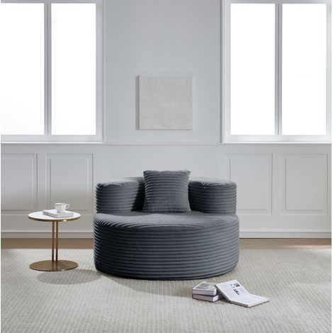 Poltrona pouf 112x105x59 cm in velluto a coste grigio scuro, moderna per soggiorno FloraGrace (1/5)