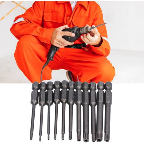 Set mit 11 Torx-Schraubendrehern und Bohrern, 1/4 Zoll Sechskantschaft, S2-Stahl, magnetisch, 75 mm Sicherheits-Torx-Bohrer-Set. (1/5)
