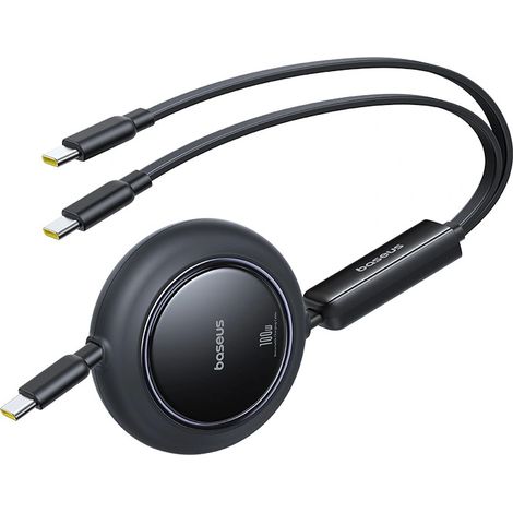 Baseus Free2Pull Mini 100W 3-in-1 USB-C Einzugskabel – 2x USB-C 1,2 m – Schwarz (1/5)