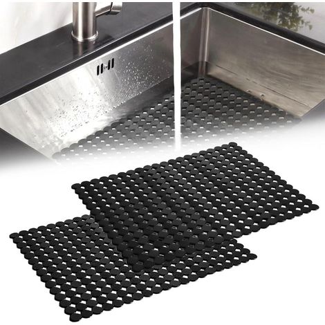 Tappetino per lavello 40×30 cm in PVC nero, ritagliabile su misura, adatto per ceramica/acciaio inossidabile. (1/3)