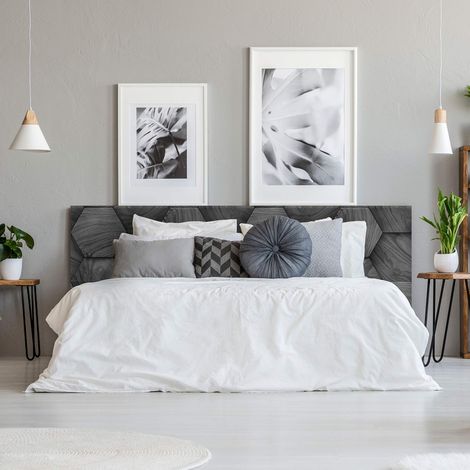 Cabecero Cama PVC Decorativo Económico Madera Gris Oscura Abstrato Hexagono Varias Medidas (150 cm x 60 cm) (1/5)